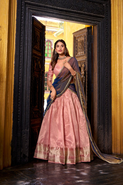 Pastel Dupion Silk Lehenga with Zari Weaving & Zari Shimmer Dupatta