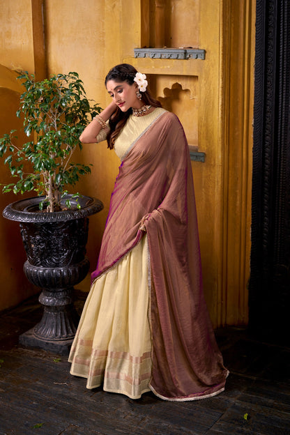 Pastel Dupion Silk Lehenga with Zari Weaving & Zari Shimmer Dupatta