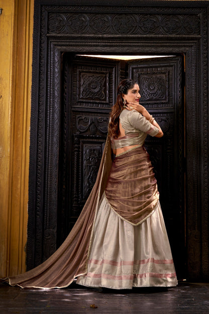Pastel Dupion Silk Lehenga with Zari Weaving & Zari Shimmer Dupatta