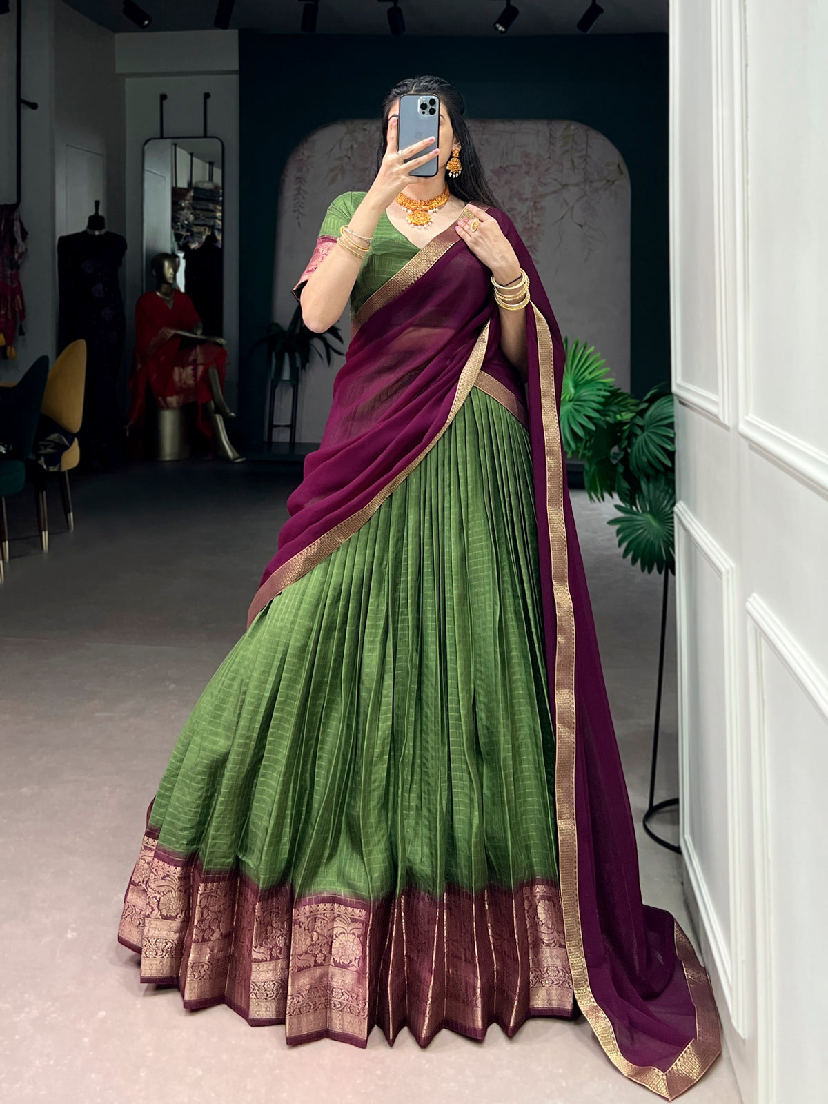 Dola Chex Lehenga with Zari Weaving Work & Georgette Dupatta