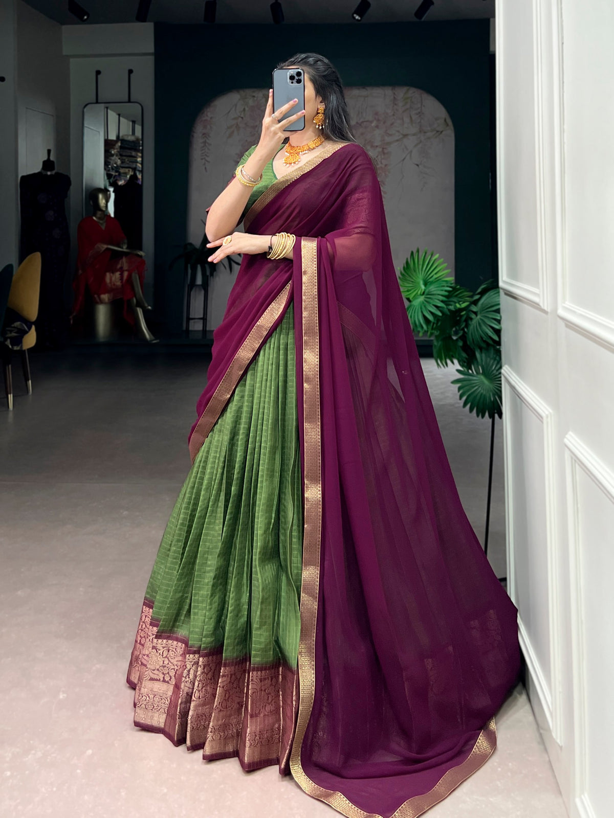 Dola Chex Lehenga with Zari Weaving Work & Georgette Dupatta