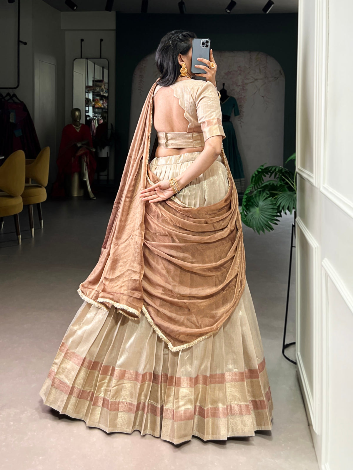 Pastel Dupion Silk Lehenga with Zari Weaving & Zari Shimmer Dupatta