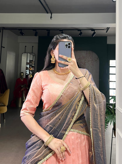 Pastel Dupion Silk Lehenga with Zari Weaving & Zari Shimmer Dupatta