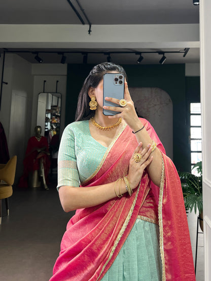 Pastel Dupion Silk Lehenga with Zari Weaving & Zari Shimmer Dupatta
