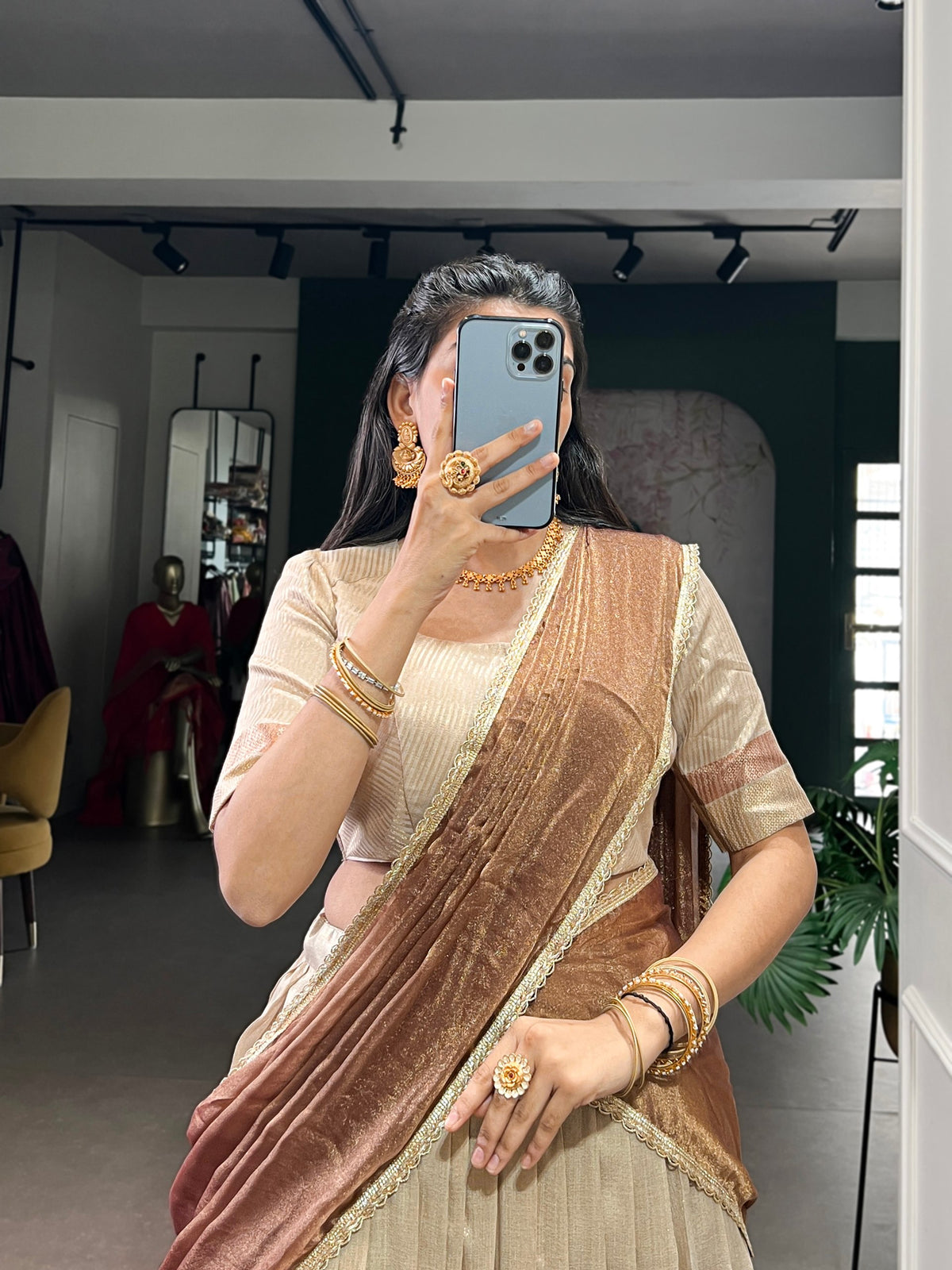 Pastel Dupion Silk Lehenga with Zari Weaving & Zari Shimmer Dupatta