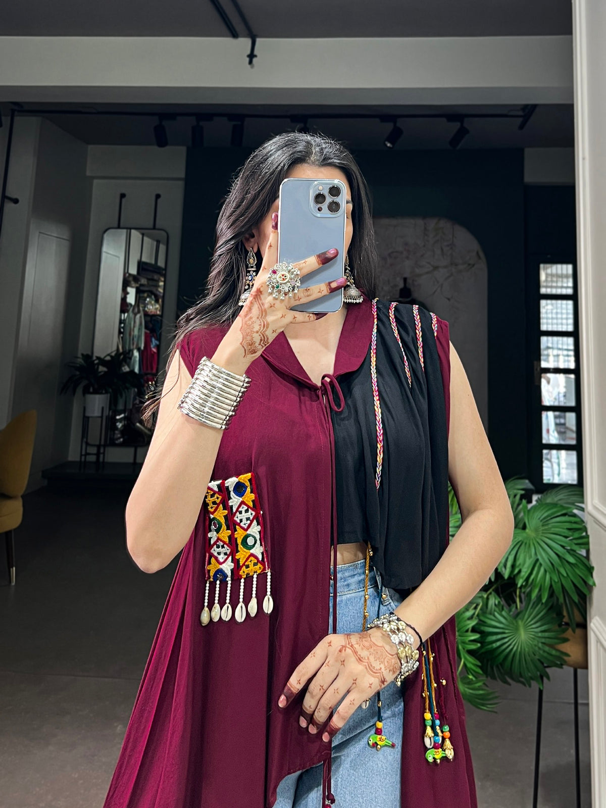 Rayon Garba Glam Top with Gamthi Work & Tassel Detailing