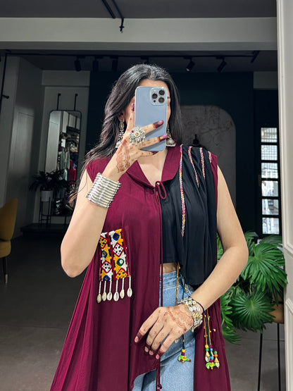Rayon Garba Glam Top with Gamthi Work & Tassel Detailing