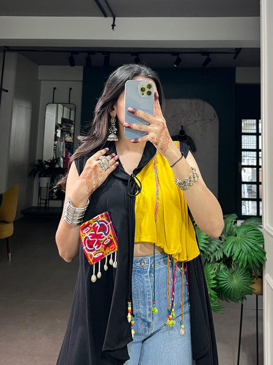 Rayon Garba Glam Top with Gamthi Work & Tassel Detailing