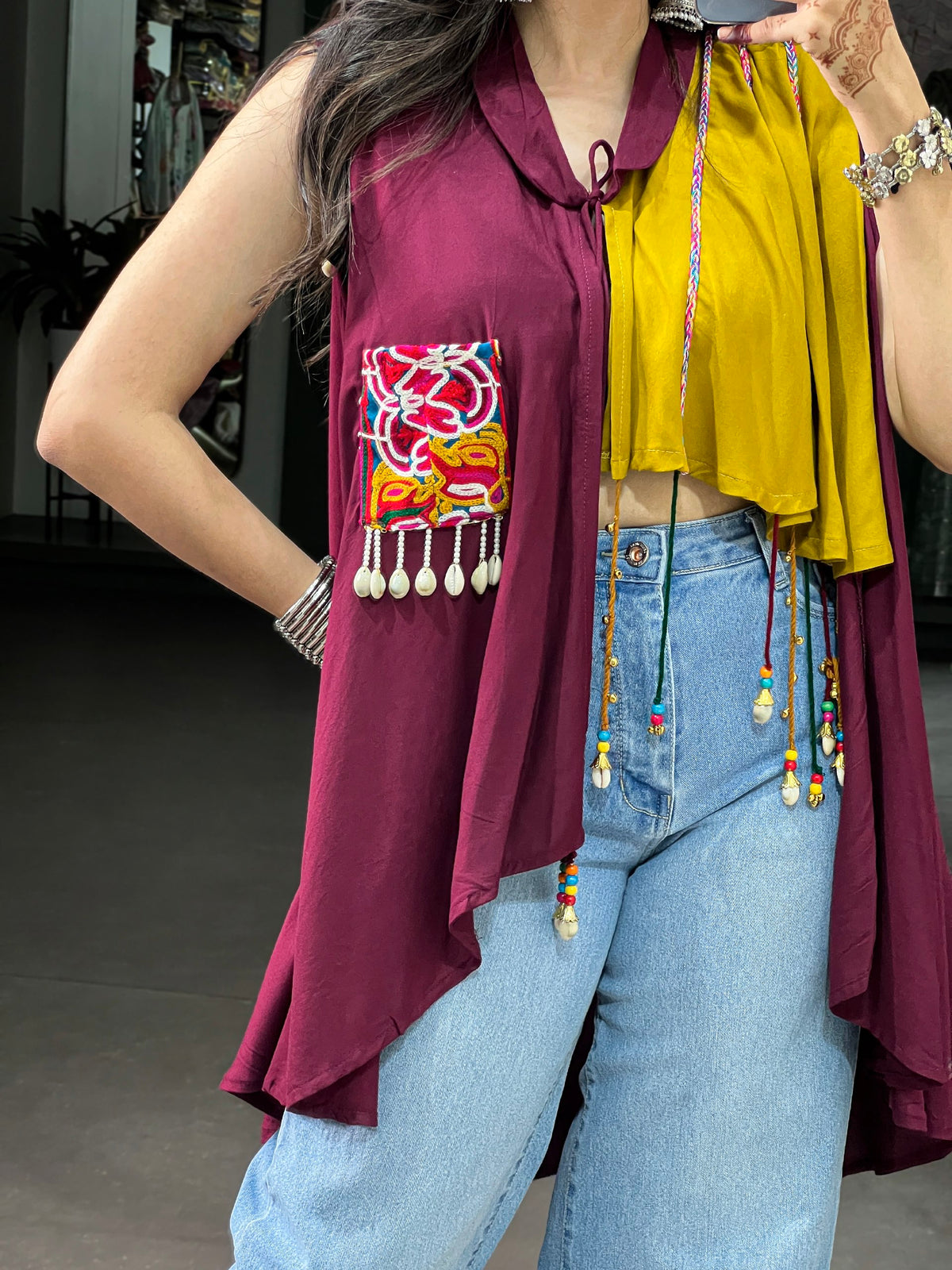 Rayon Garba Glam Top with Gamthi Work & Tassel Detailing
