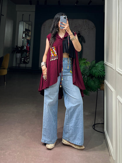 Rayon Garba Glam Top with Gamthi Work & Tassel Detailing
