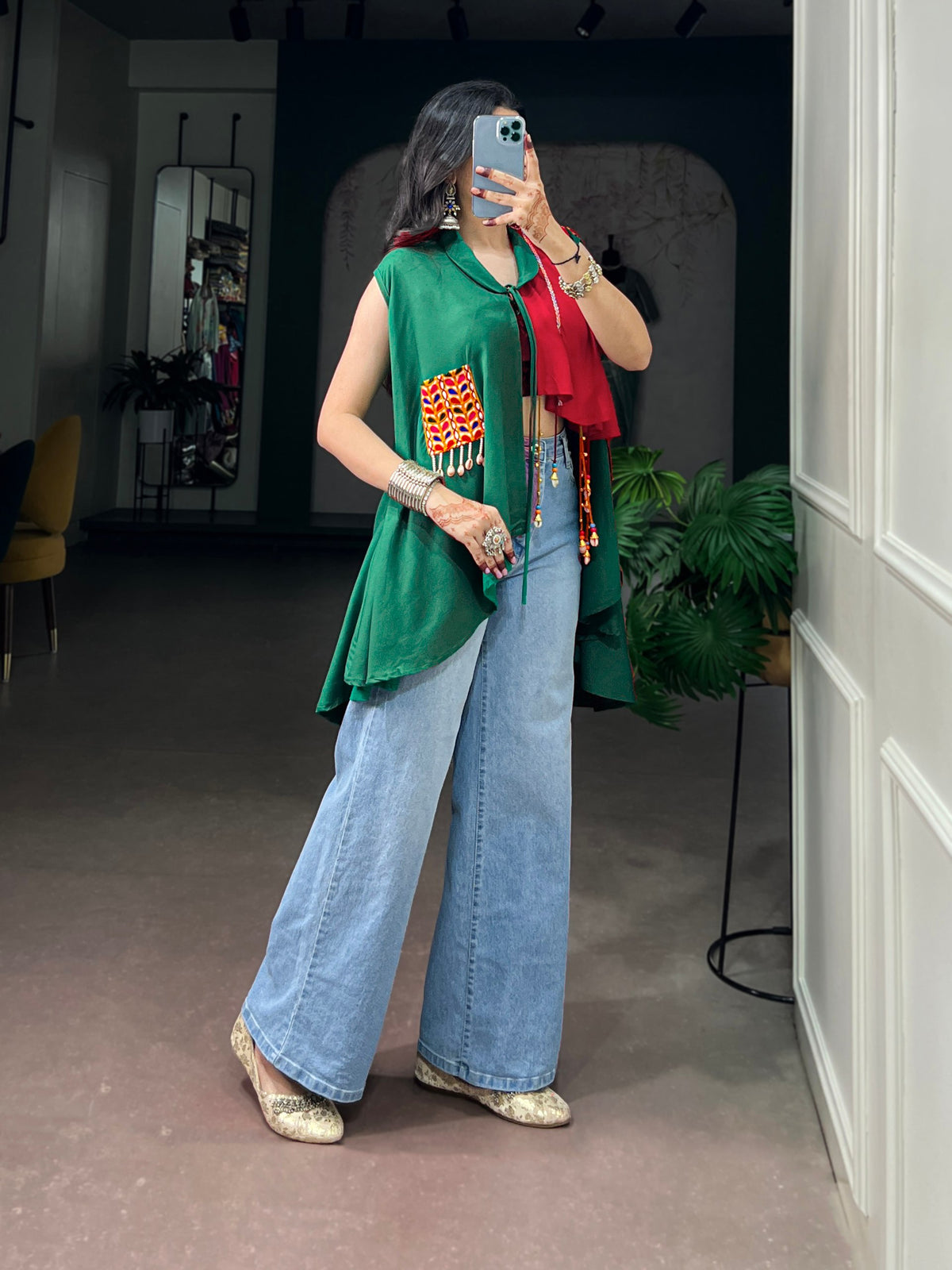Rayon Garba Glam Top with Gamthi Work & Tassel Detailing