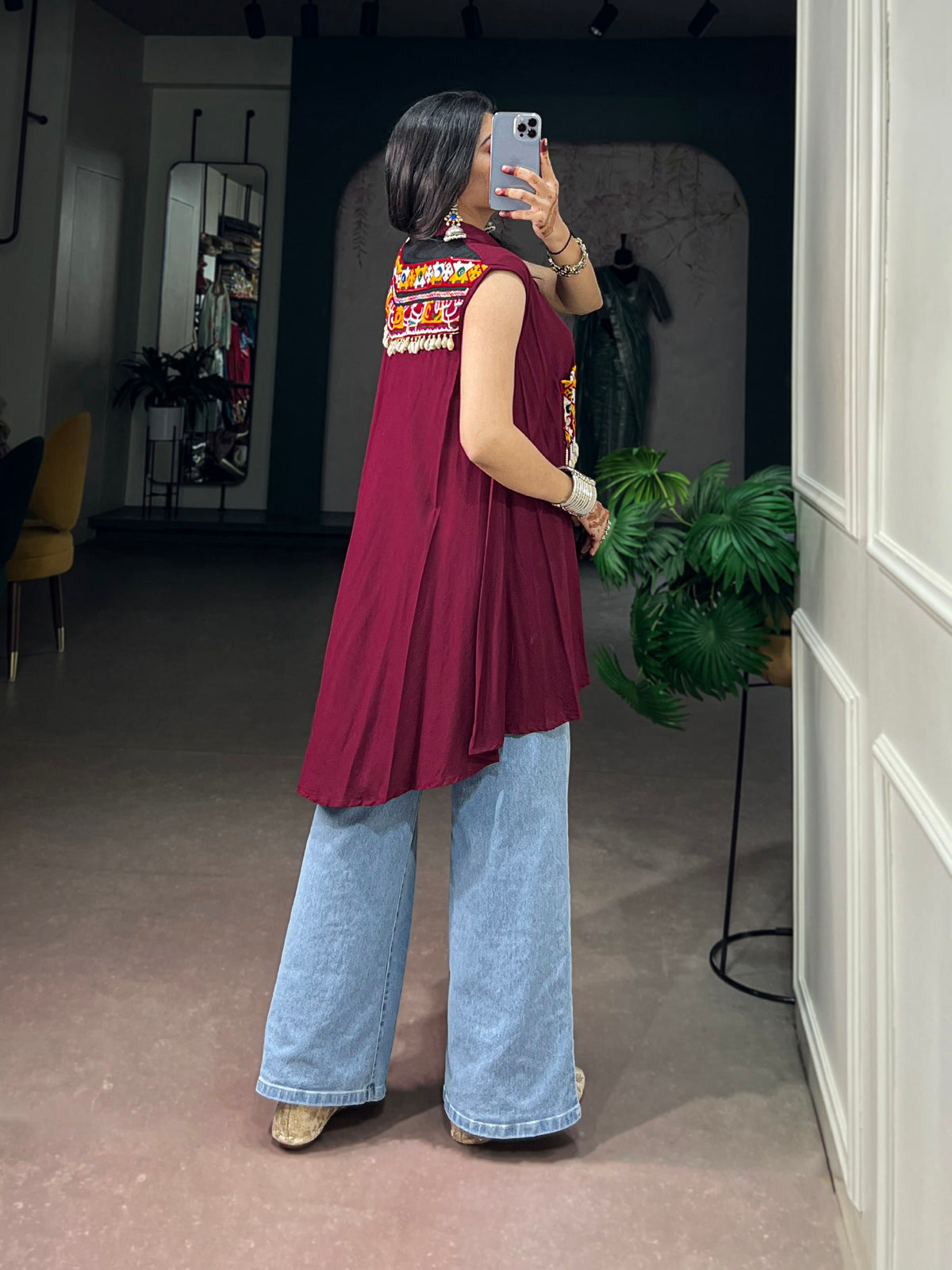 Rayon Garba Glam Top with Gamthi Work & Tassel Detailing