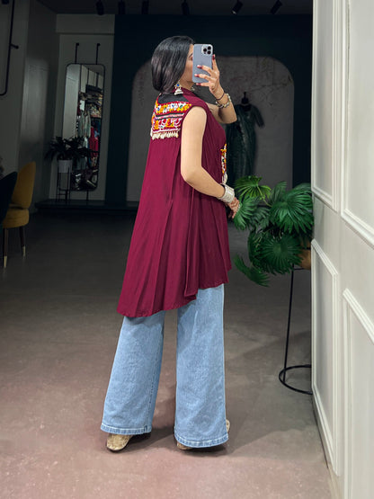 Rayon Garba Glam Top with Gamthi Work & Tassel Detailing