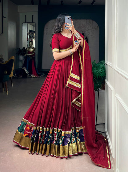 Rayon Printed Lehenga with Embossed Lace & Ghughari Dupatta