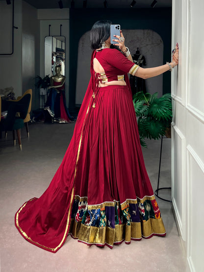 Rayon Printed Lehenga with Embossed Lace & Ghughari Dupatta