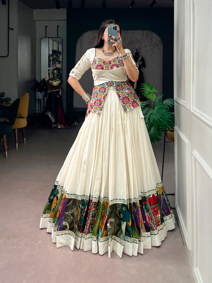 Khadi Cotton Lehenga with Multicolor Panel Border & Gamthi Blouse