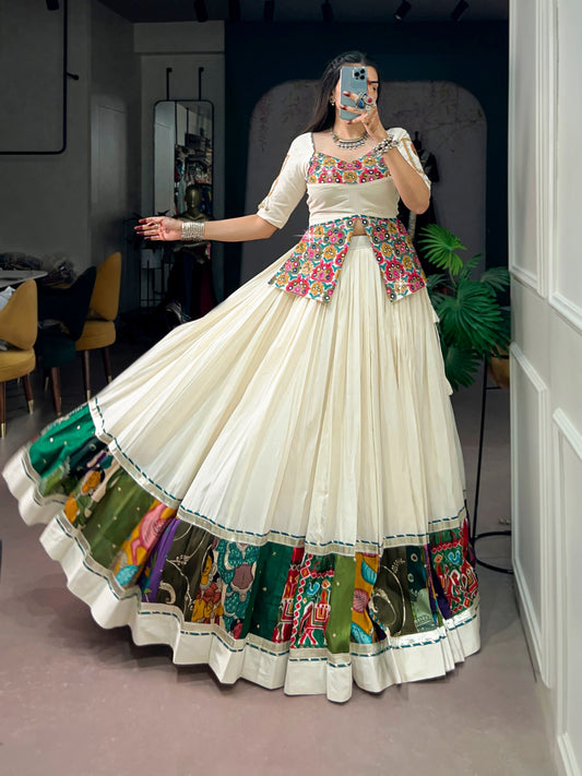 Khadi Cotton Lehenga with Multicolor Panel Border & Gamthi Blouse