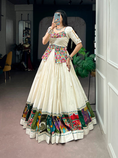 Khadi Cotton Lehenga with Multicolor Panel Border & Gamthi Blouse