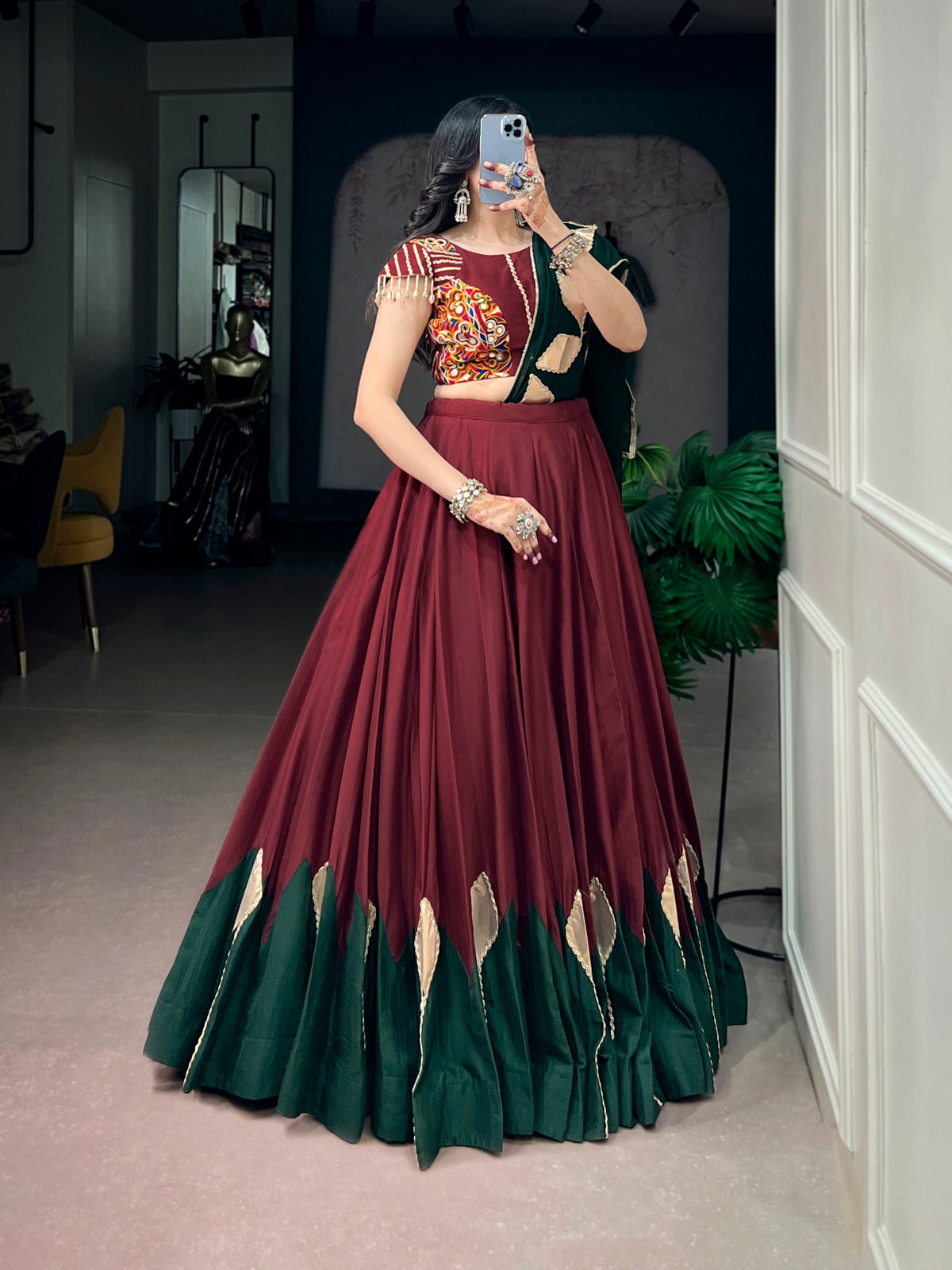 Chinon Lehenga with Gotta Patch Work & Gamthi Blouse