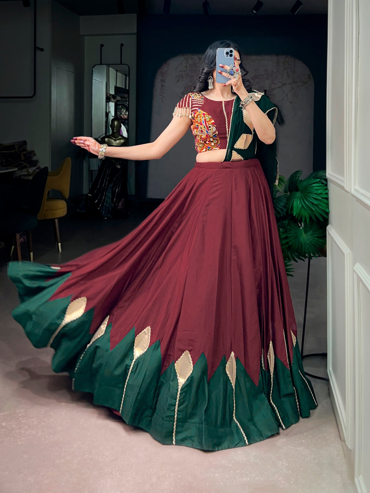 Chinon Lehenga with Gotta Patch Work & Gamthi Blouse