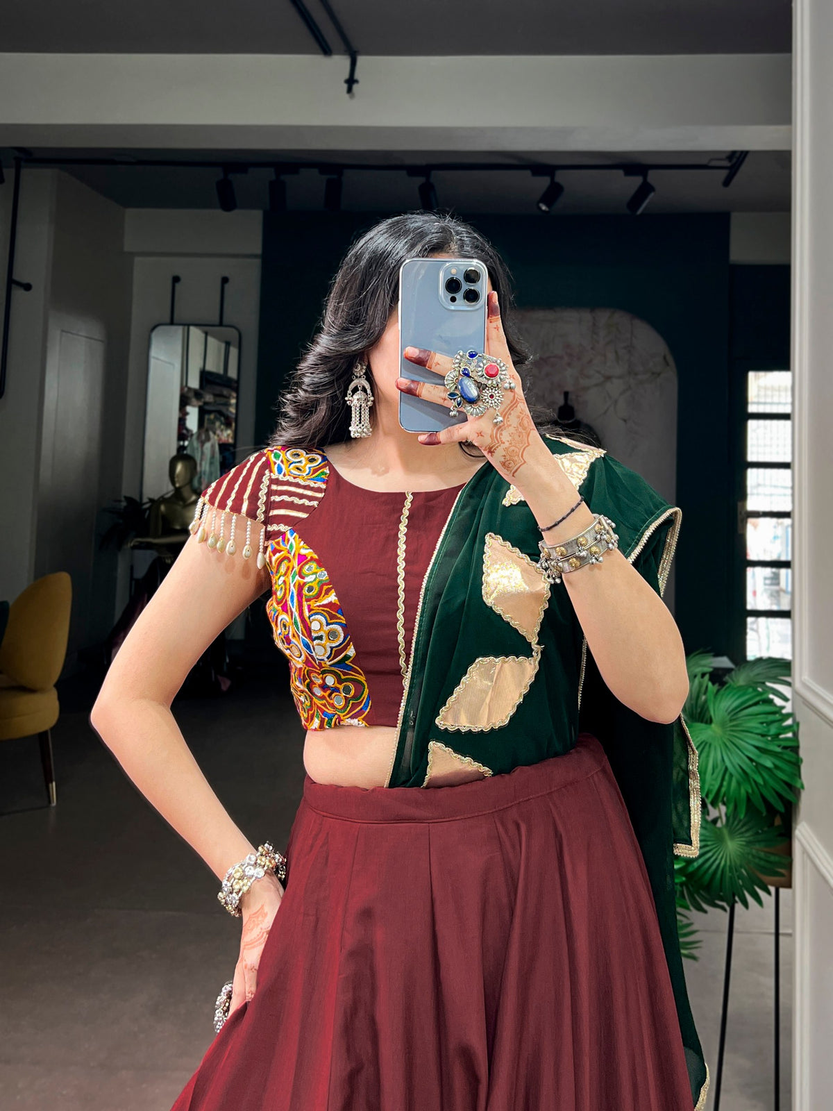 Chinon Lehenga with Gotta Patch Work & Gamthi Blouse