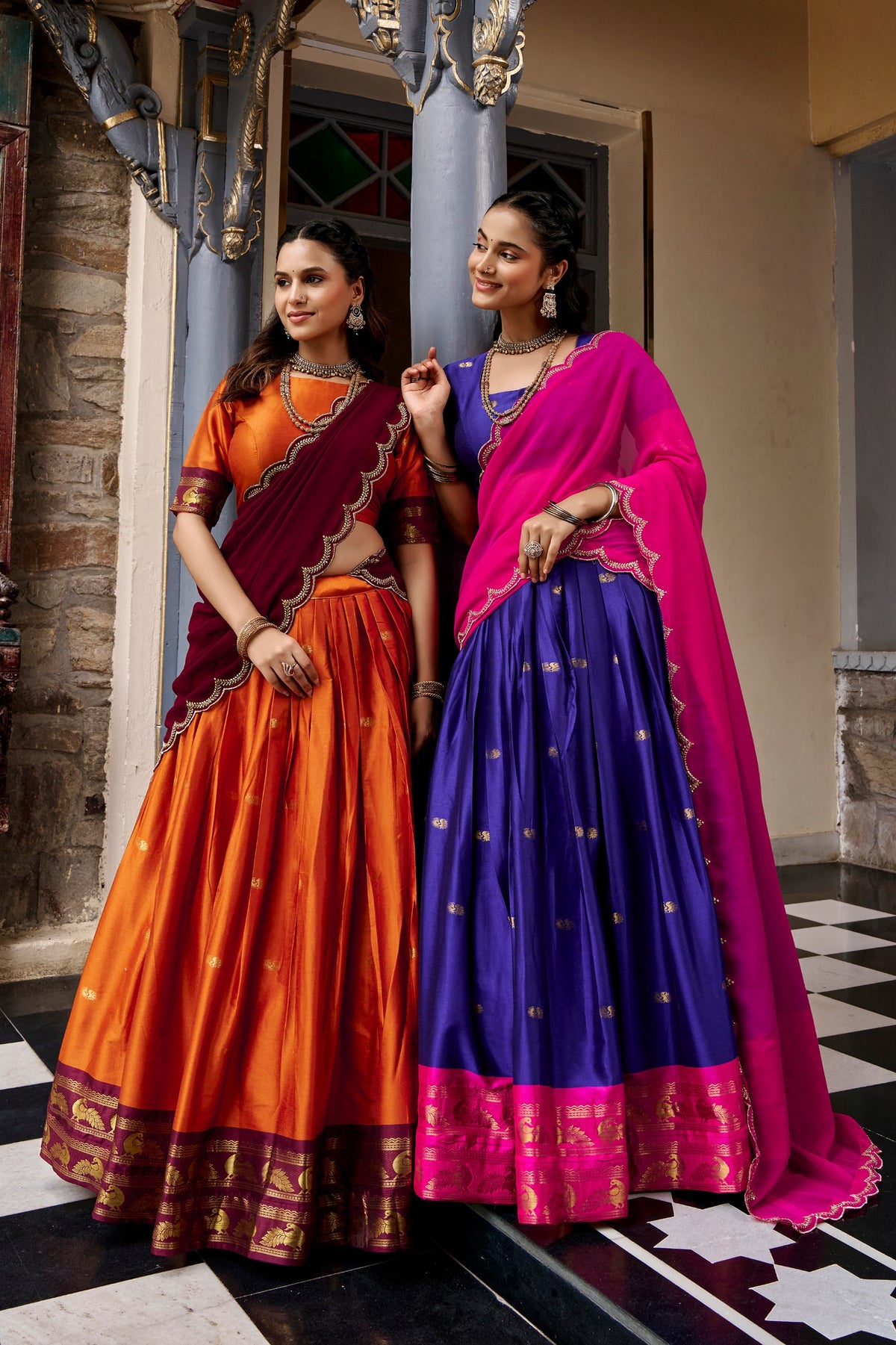 Cotton Silk Lehenga Choli with Zari Weaving Border & Embroidered Dupatta