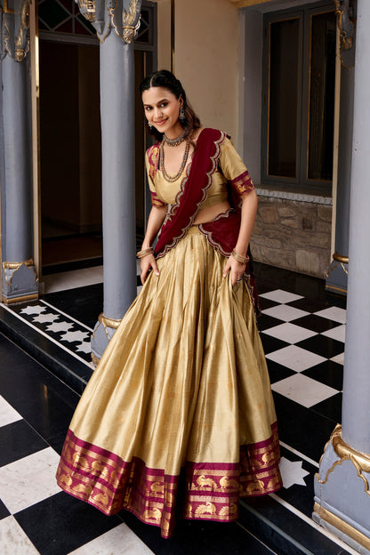 Cotton Silk Lehenga Choli with Zari Weaving Border & Embroidered Dupatta