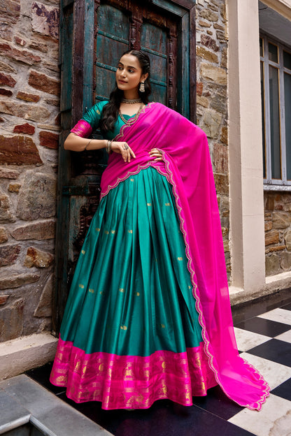 Cotton Silk Lehenga Choli with Zari Weaving Border & Embroidered Dupatta