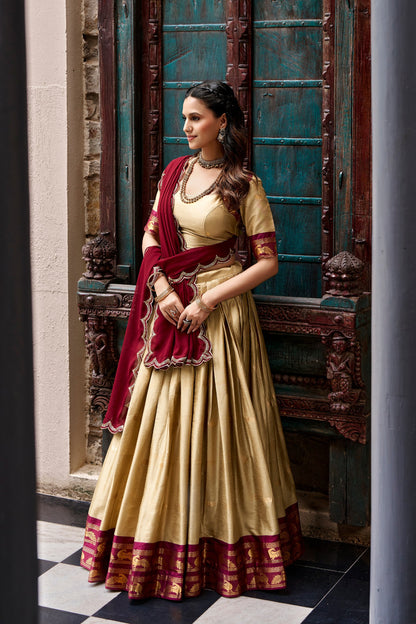 Cotton Silk Lehenga Choli with Zari Weaving Border & Embroidered Dupatta