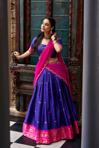 Cotton Silk Lehenga Choli with Zari Weaving Border & Embroidered Dupatta