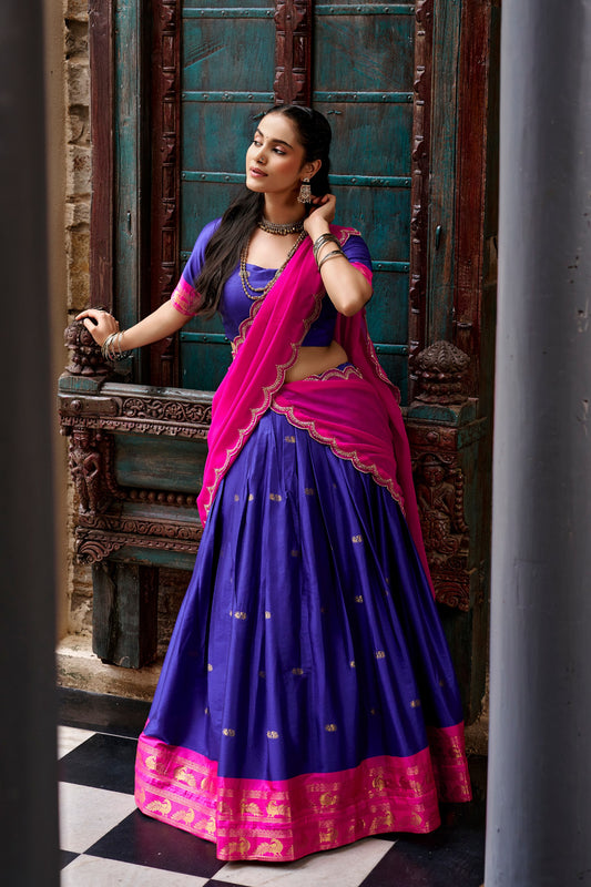 Cotton Silk Lehenga Choli with Zari Weaving Border & Embroidered Dupatta