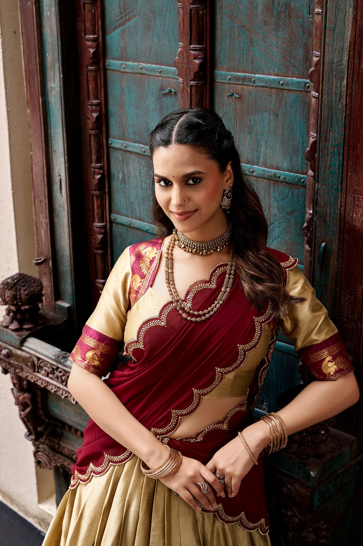 Cotton Silk Lehenga Choli with Zari Weaving Border & Embroidered Dupatta