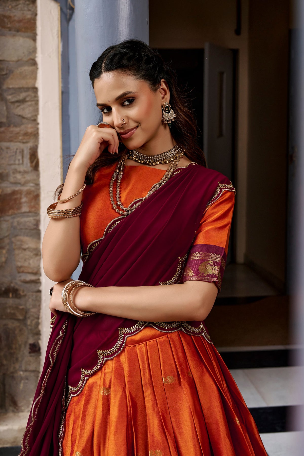 Cotton Silk Lehenga Choli with Zari Weaving Border & Embroidered Dupatta