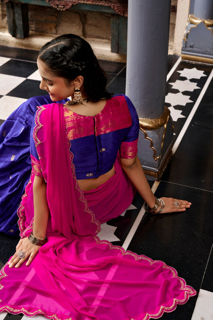 Cotton Silk Lehenga Choli with Zari Weaving Border & Embroidered Dupatta
