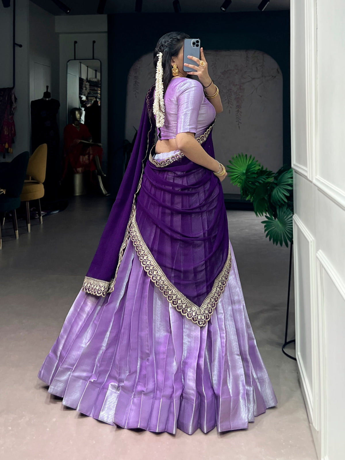 Lavender Jacquard Silk Lehenga Choli with Weaving Work & Sequin Dupatta
