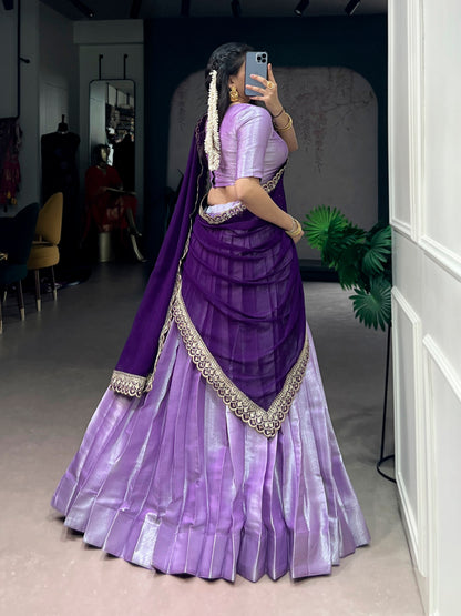 Lavender Jacquard Silk Lehenga Choli with Weaving Work & Sequin Dupatta