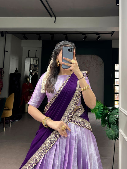 Lavender Jacquard Silk Lehenga Choli with Weaving Work & Sequin Dupatta