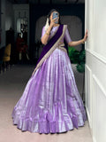 Lavender Jacquard Silk Lehenga Choli with Weaving Work & Sequin Dupatta