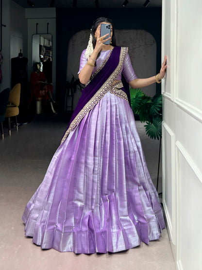 Lavender Jacquard Silk Lehenga Choli with Weaving Work & Sequin Dupatta