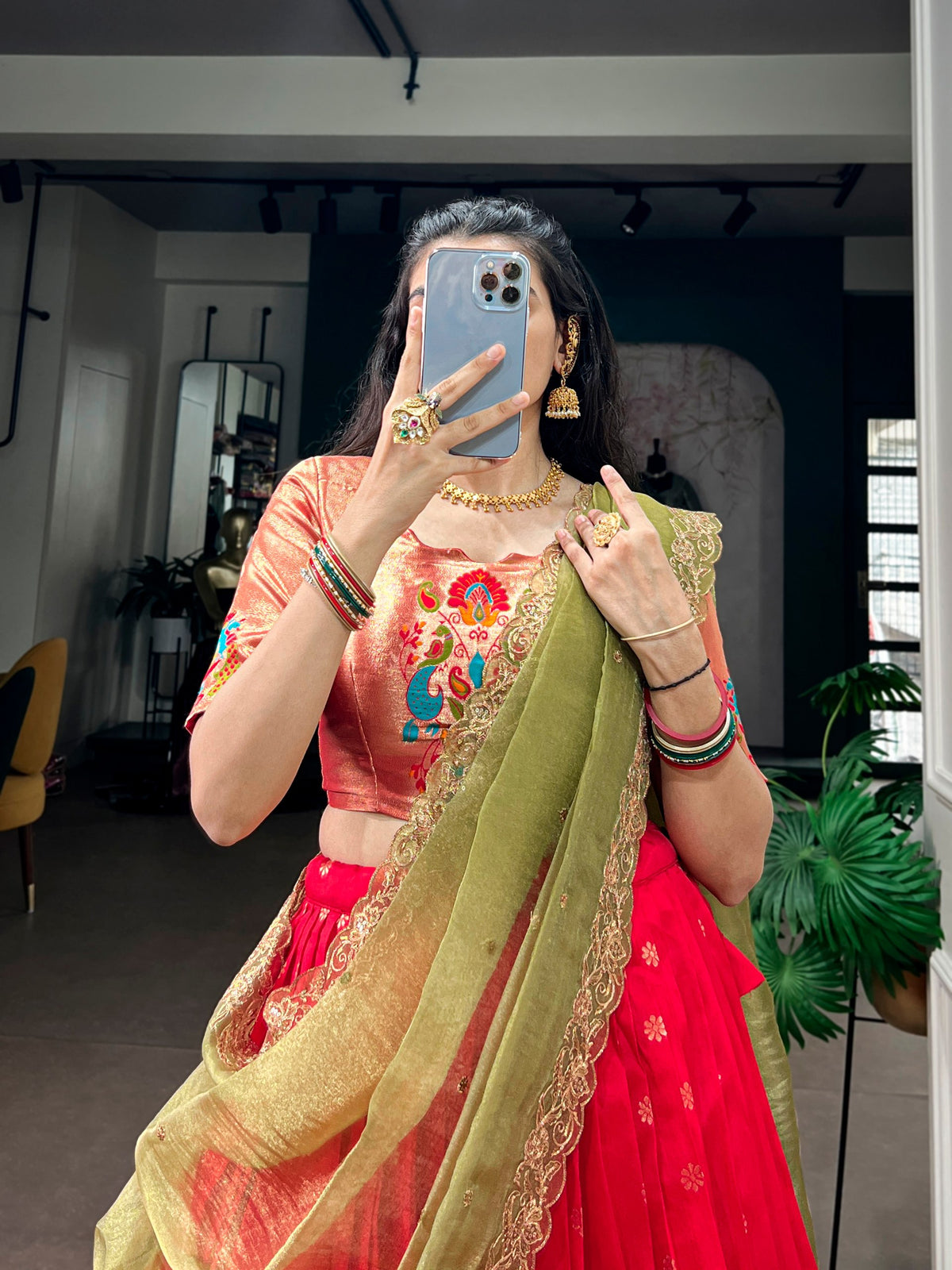 Paithani Jacquard Silk Lehenga Set with Zari & Embroidered Dupatta