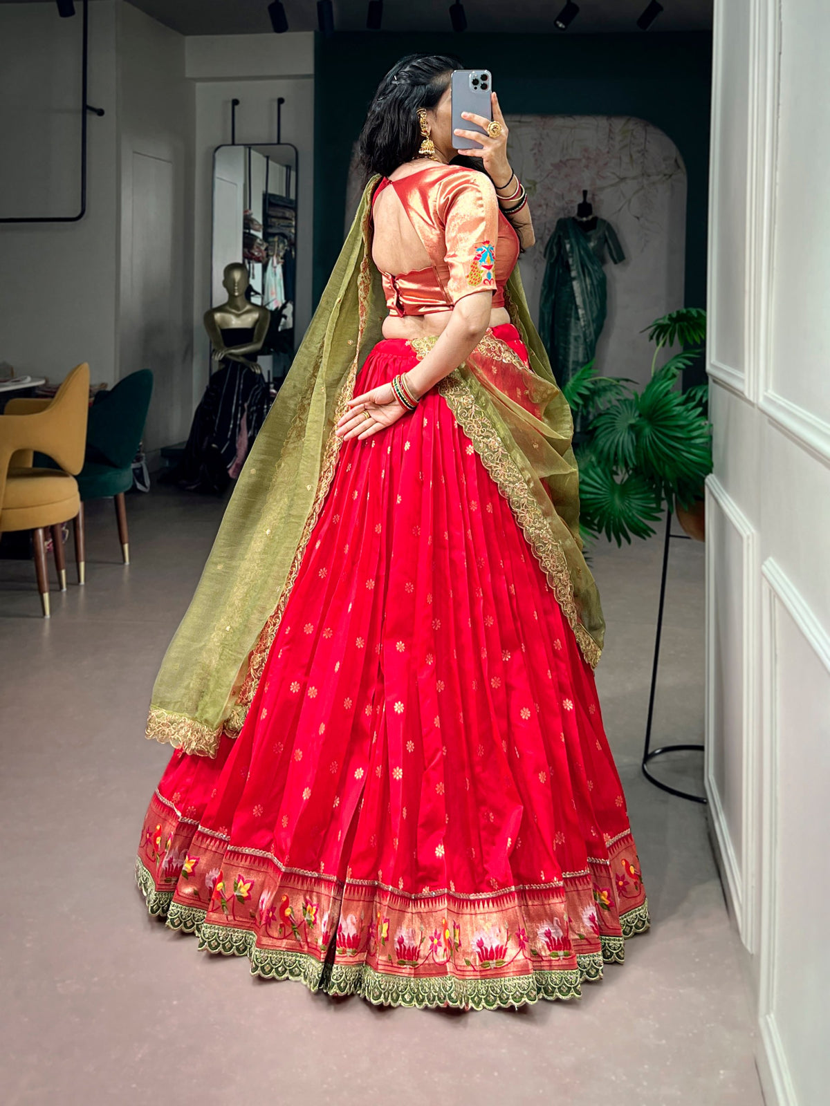 Paithani Jacquard Silk Lehenga Set with Zari & Embroidered Dupatta