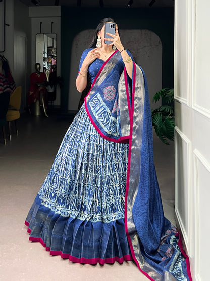 Dola Silk Batik Print Lehenga Choli with Zari Weaving Work