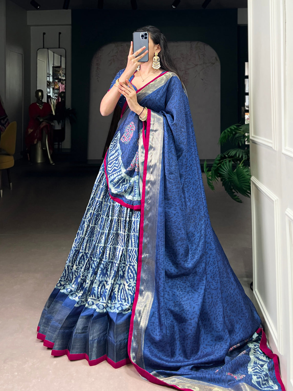 Dola Silk Batik Print Lehenga Choli with Zari Weaving Work