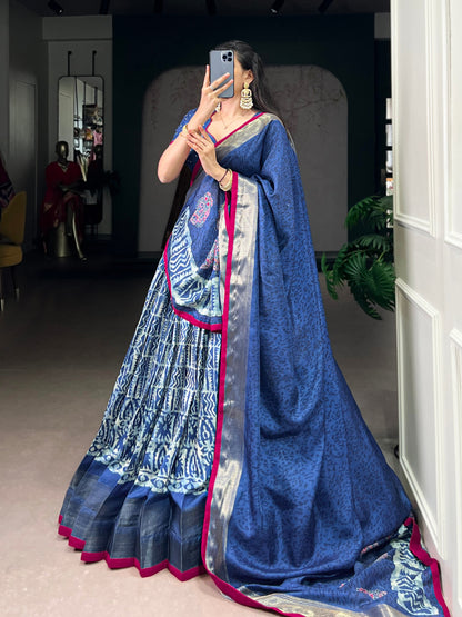Dola Silk Batik Print Lehenga Choli with Zari Weaving Work