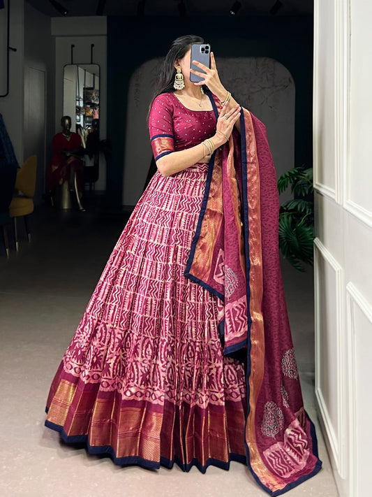 Dola Silk Batik Print Lehenga Choli with Zari Weaving Work