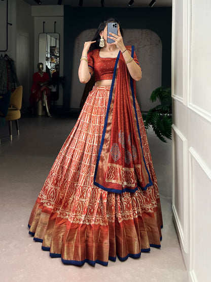 Dola Silk Batik Print Lehenga Choli with Zari Weaving Work
