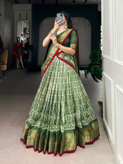 Dola Silk Batik Print Lehenga Choli with Zari Weaving Work