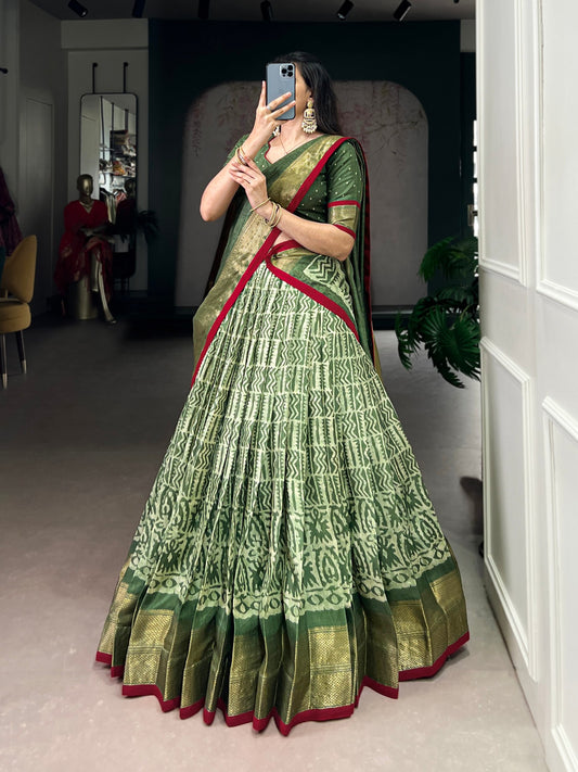 Dola Silk Batik Print Lehenga Choli with Zari Weaving Work