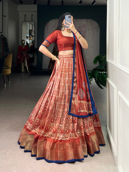 Dola Silk Batik Print Lehenga Choli with Zari Weaving Work