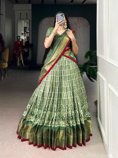 Dola Silk Batik Print Lehenga Choli with Zari Weaving Work